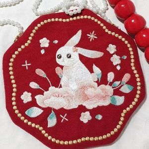 Sweet Bunny Embroidered Shoulder Bag Pearl Chain